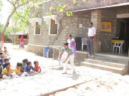 Student showing his talent in acting